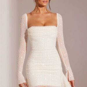Oh Polly Sparkling Cream Long Sleeve Dress